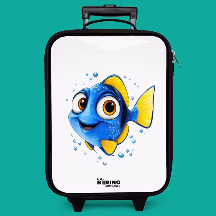 Children's suitcase - Blue fish with yellow fins and happy look — 4