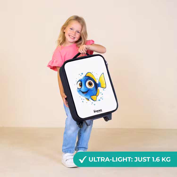 Children's suitcase - Blue fish with yellow fins and happy look — 5