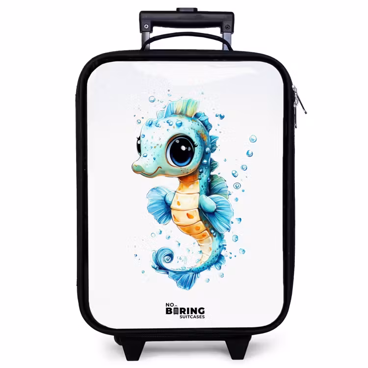 Children's suitcase - Blue seahorse with big eyes and bubbles — 1