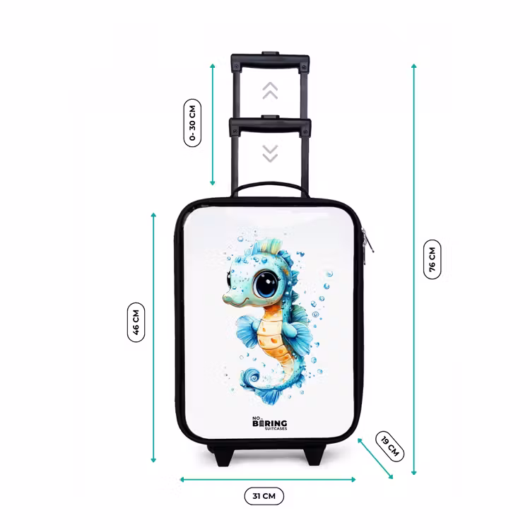 Children's suitcase - Blue seahorse with big eyes and bubbles — 3