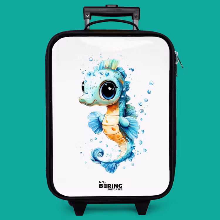 Children's suitcase - Blue seahorse with big eyes and bubbles — 4