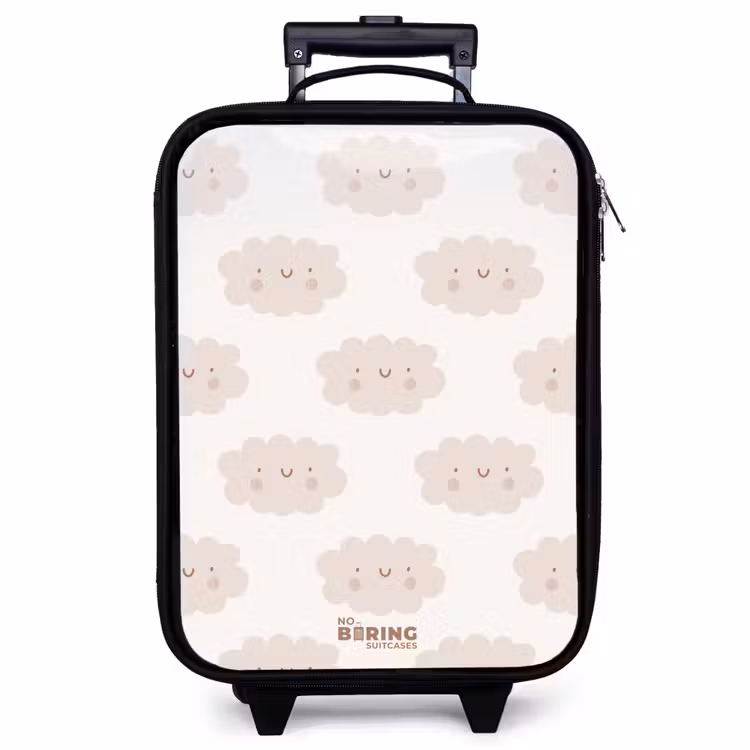 Children's suitcase - Cheerful clouds with faces on cream background — 1