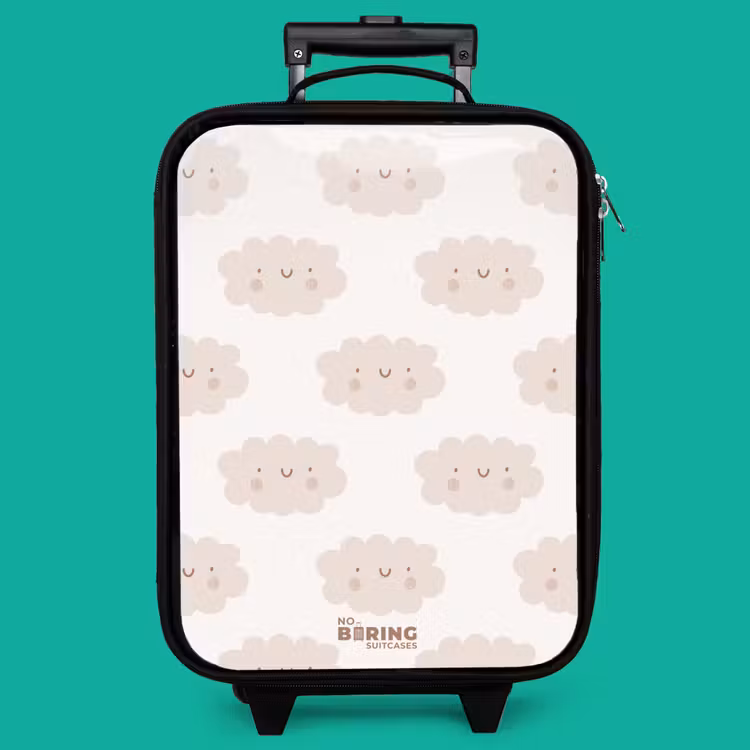 Children's suitcase - Cheerful clouds with faces on cream background — 4