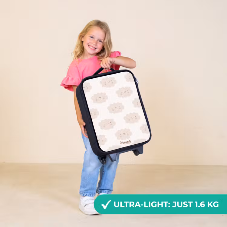 Children's suitcase - Cheerful clouds with faces on cream background — 5