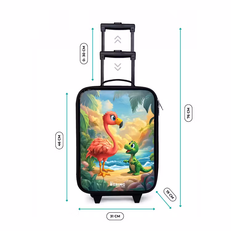 Children's suitcase - Flamingo and dinosaur on beach at sunset — 3