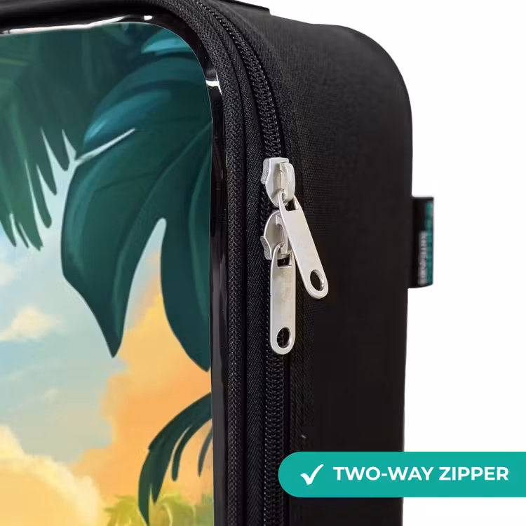 Children's suitcase - Flamingo and dinosaur on beach at sunset — 6