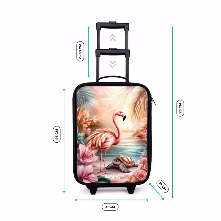 Children's suitcase - Flamingo and turtle on a pink beach. — 3