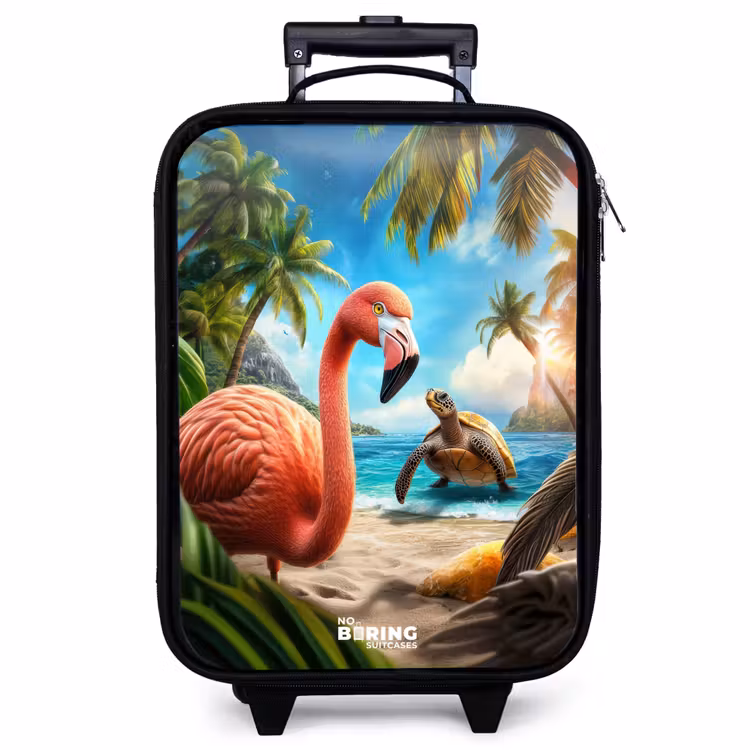 Children's suitcase - Flamingo and turtle on tropical beach — 1