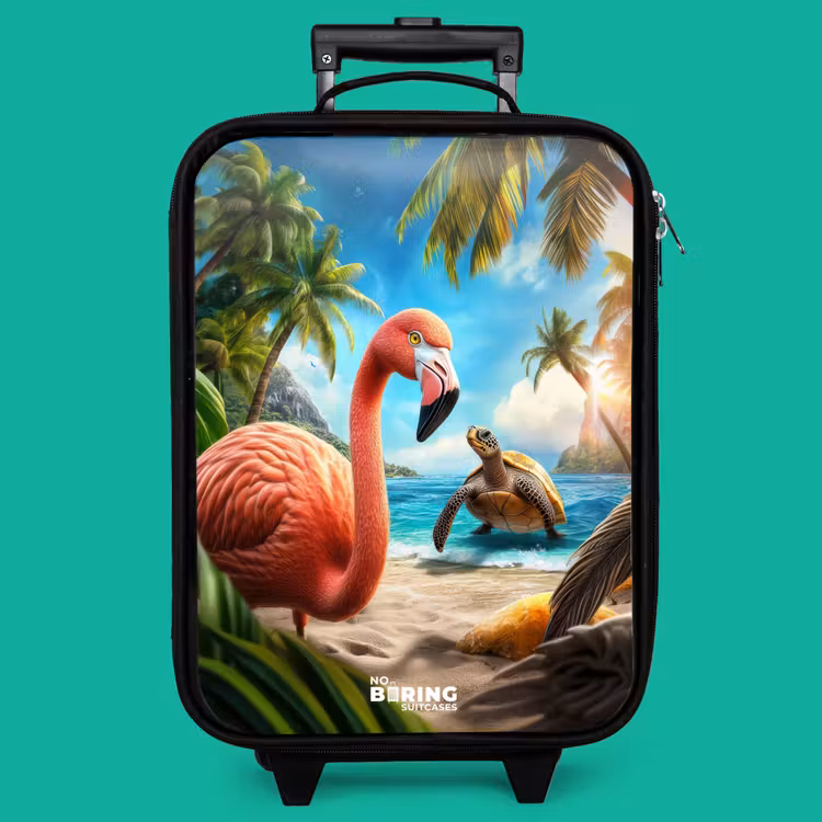 Children's suitcase - Flamingo and turtle on tropical beach — 4
