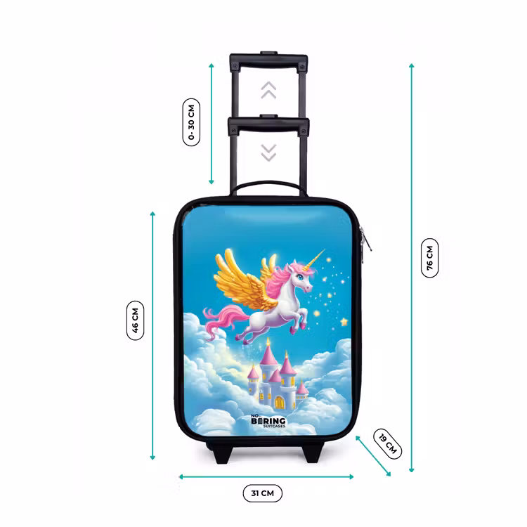 Children's suitcase - Flying unicorn with golden wings above castle — 3