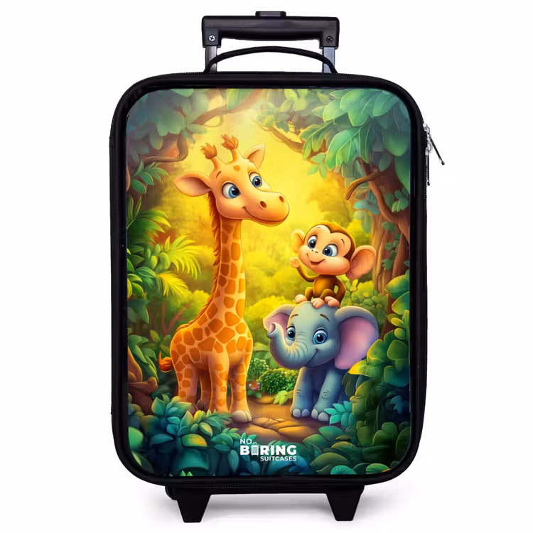 Children's suitcase - Giraffe, elephant and monkey in the forest — 1