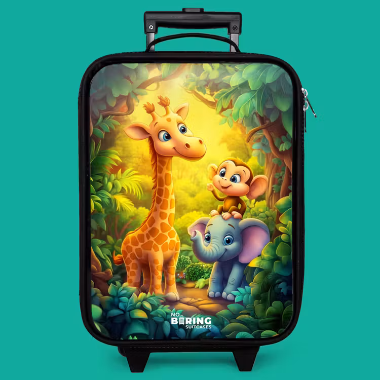 Children's suitcase - Giraffe, elephant and monkey in the forest — 4
