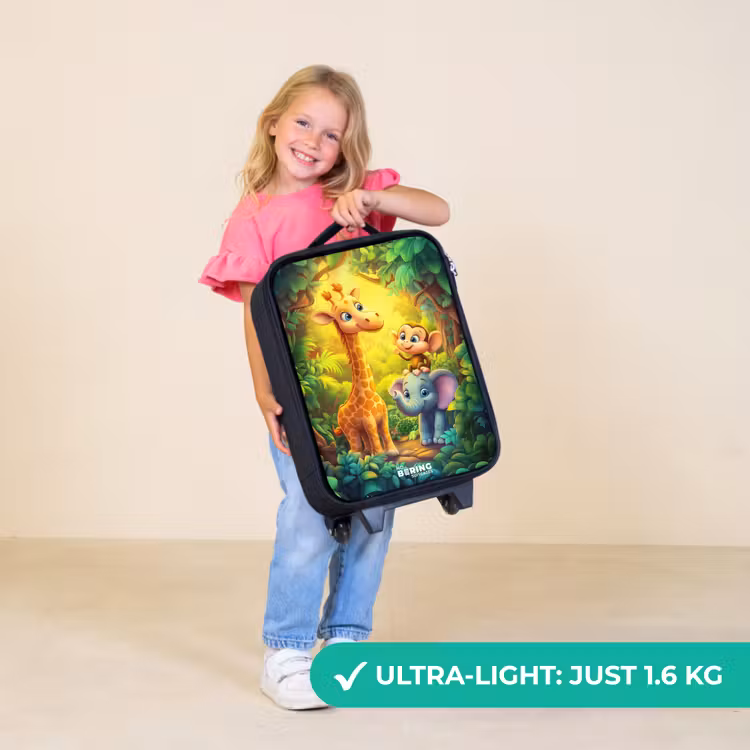 Children's suitcase - Giraffe, elephant and monkey in the forest — 5