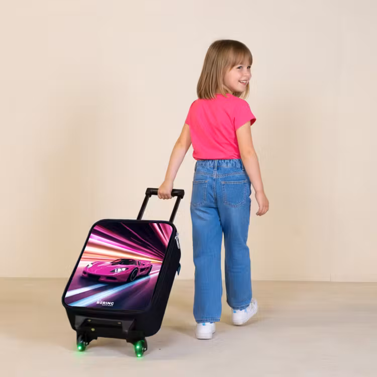 Children's suitcase - Pink race car flashes through neon light — 2
