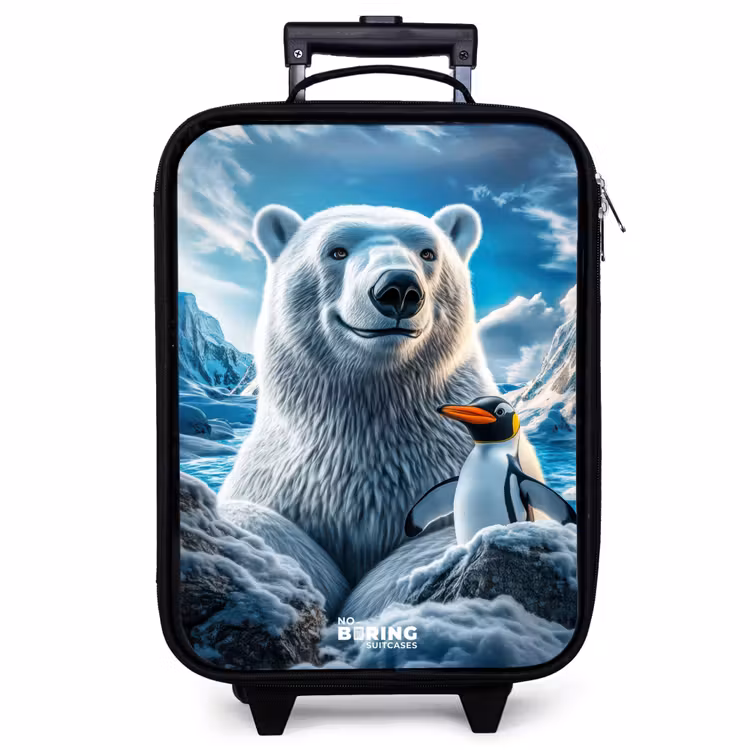 Children's suitcase - Polar bear and penguin in snowy mountain landscape — 1