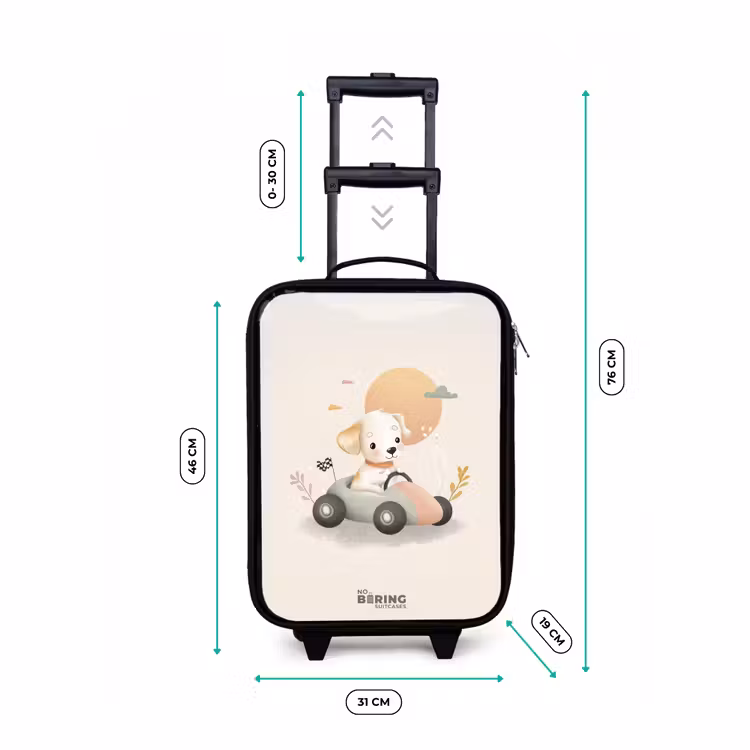 Children's suitcase - Puppy in a race car in beige colors — 3