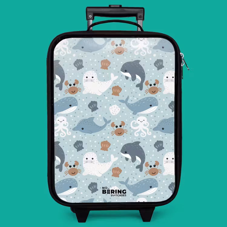 Children's suitcase - Sea animal pattern with dolphins, seals and crabs — 4