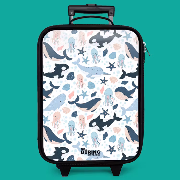 Children's suitcase - Sea animal pattern with whales, jellyfish and orcas — 4