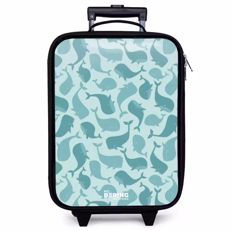 Children's suitcase - Stylized whales in tonal sea green hues — 1
