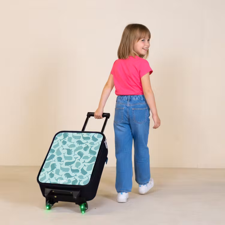 Children's suitcase - Stylized whales in tonal sea green hues — 2