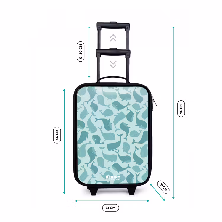 Children's suitcase - Stylized whales in tonal sea green hues — 3