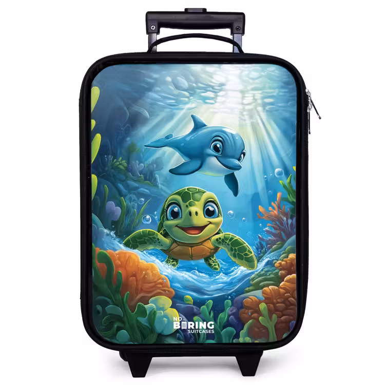 Children's suitcase - Turtle and dolphin in blue ocean — 1