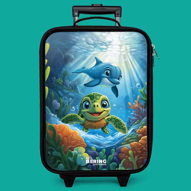 Children's suitcase - Turtle and dolphin in blue ocean — 4