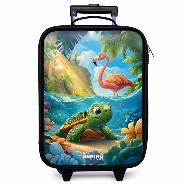 Children's suitcase - Turtle in tropical water with flamingo — 1