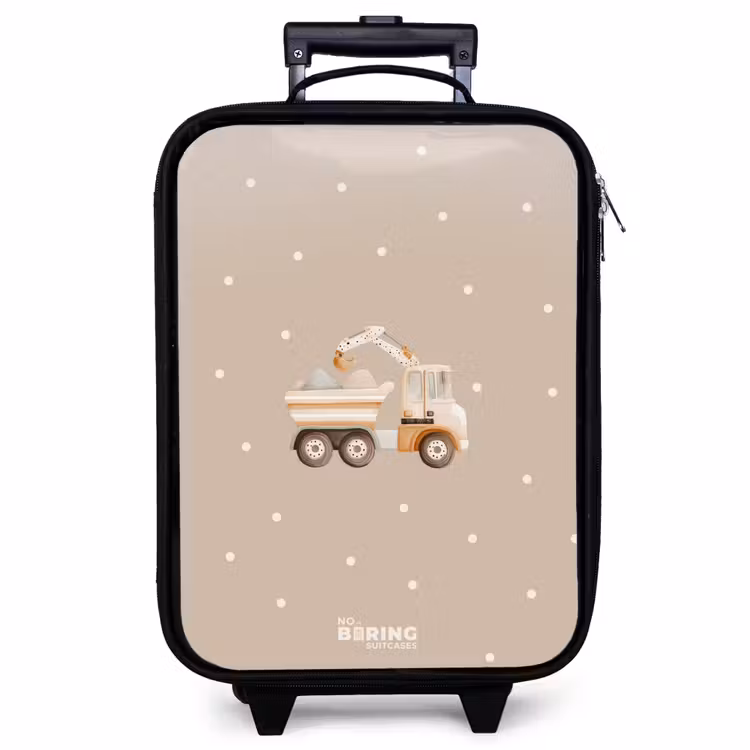 Children's suitcase - Yellow dump truck with stones and dot pattern — 1