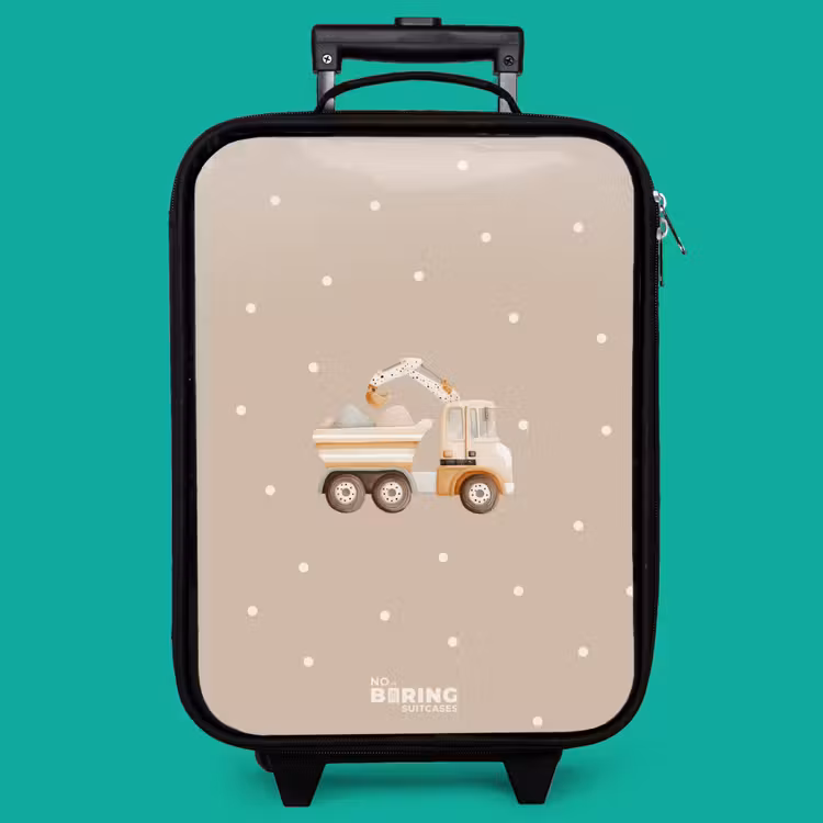 Children's suitcase - Yellow dump truck with stones and dot pattern — 4