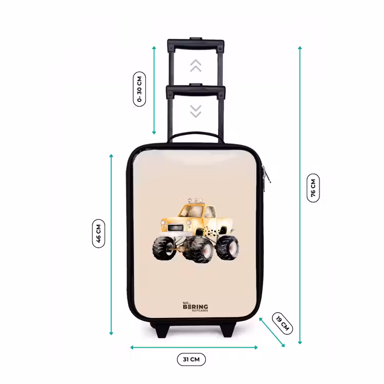 Children's suitcase - Yellow monster truck on a beige background — 3