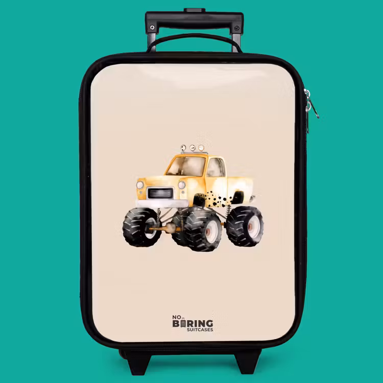 Children's suitcase - Yellow monster truck on a beige background — 4