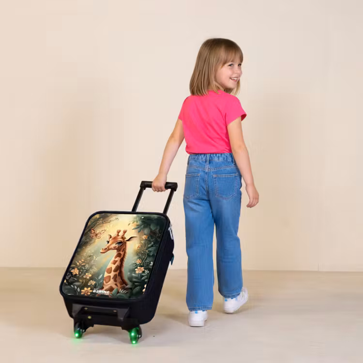 Children's suitcase - Young giraffe among flowers in sunny forest — 2