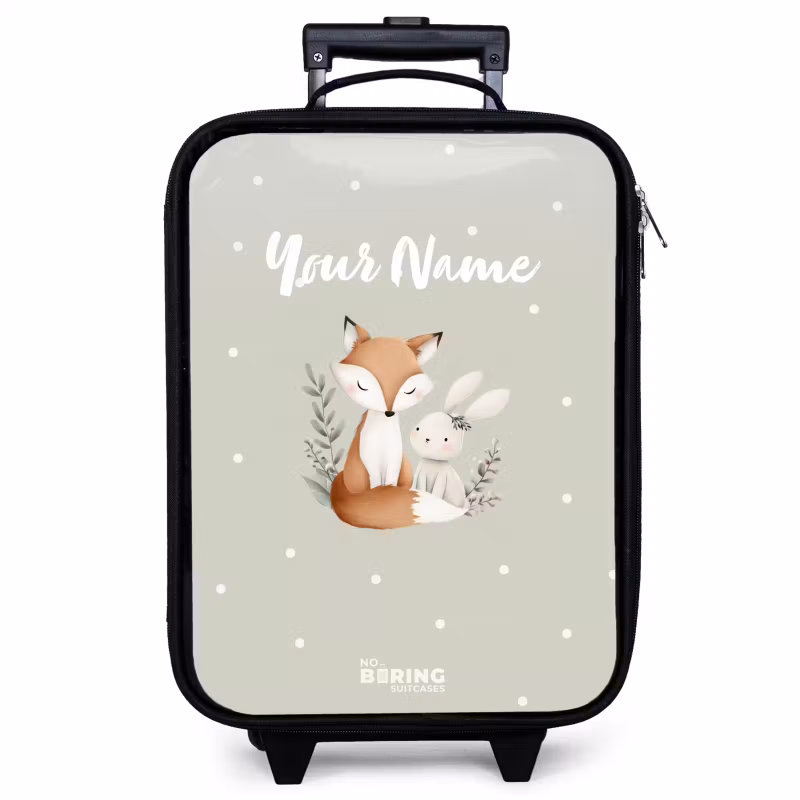 Children's suitcase - Fox and rabbit surrounded by green leaves and dots — 1