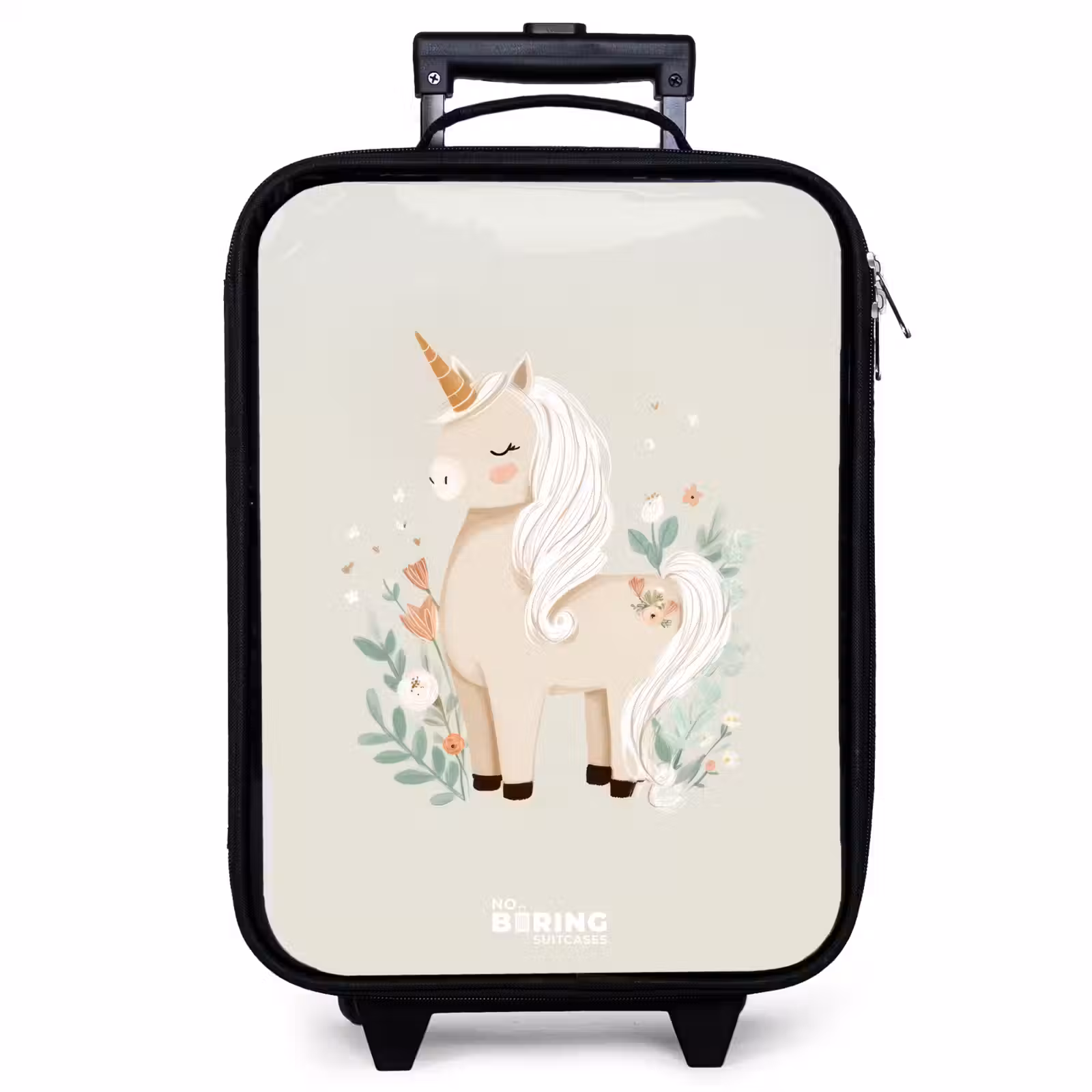 Children's suitcase - Unicorn among flowers in beige colors — 1