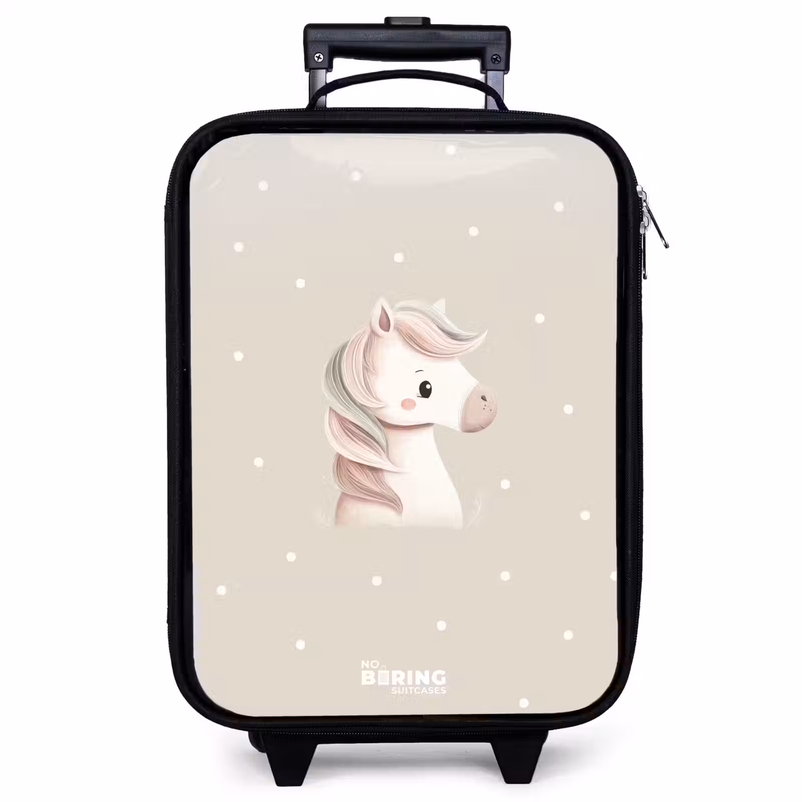Children's suitcase - Pony surrounded by dots in beige colors — 1