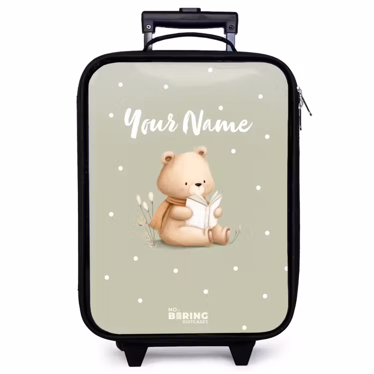 Children's suitcase - A brown bear reading a book - Green — 1