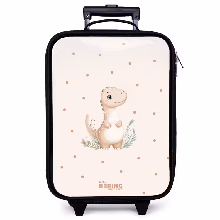 Children's suitcase - Beige dino on a polka dot background — 1