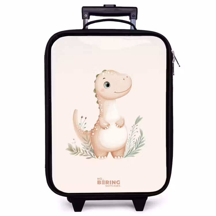 Children's suitcase - Beige dinosaur with green leaves — 1