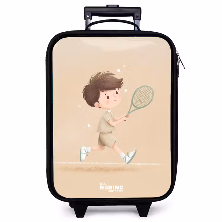 Children's suitcase - Boy plays tennis on sand-colored background — 1