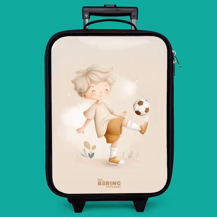Children's suitcase - Boy with a soccer ball in beige colors — 4