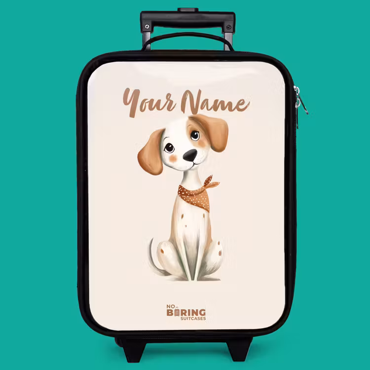 Children's suitcase - Brown spotted puppy on a beige background — 4
