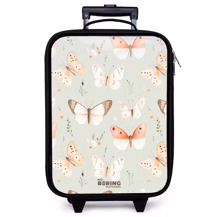 Children's suitcase - Butterfly pattern in soft orange and red tones — 1