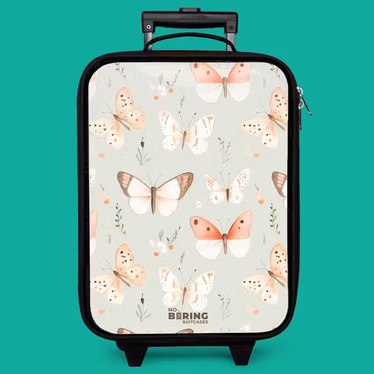 Children's suitcase - Butterfly pattern in soft orange and red tones — 4