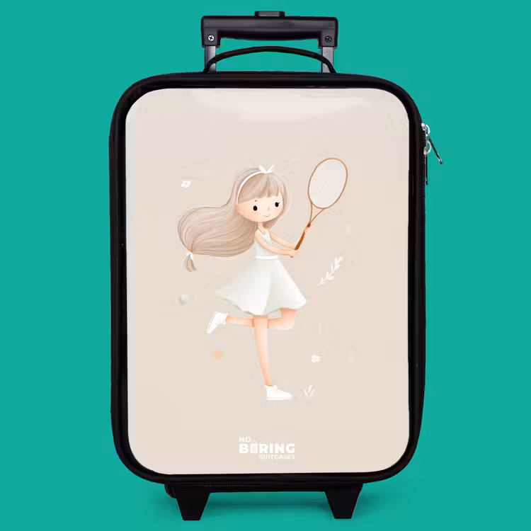 Children's suitcase - Girl plays tennis in beige colors — 4