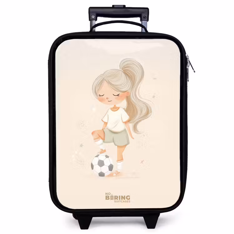 Children's suitcase - Girl with a soccer ball in beige colors — 1