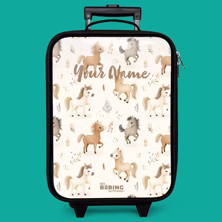 Children's suitcase - Pattern of foals in beige and brown colors — 4
