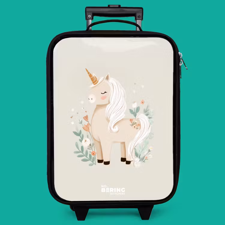 Children's suitcase - Unicorn among flowers in beige colors — 4