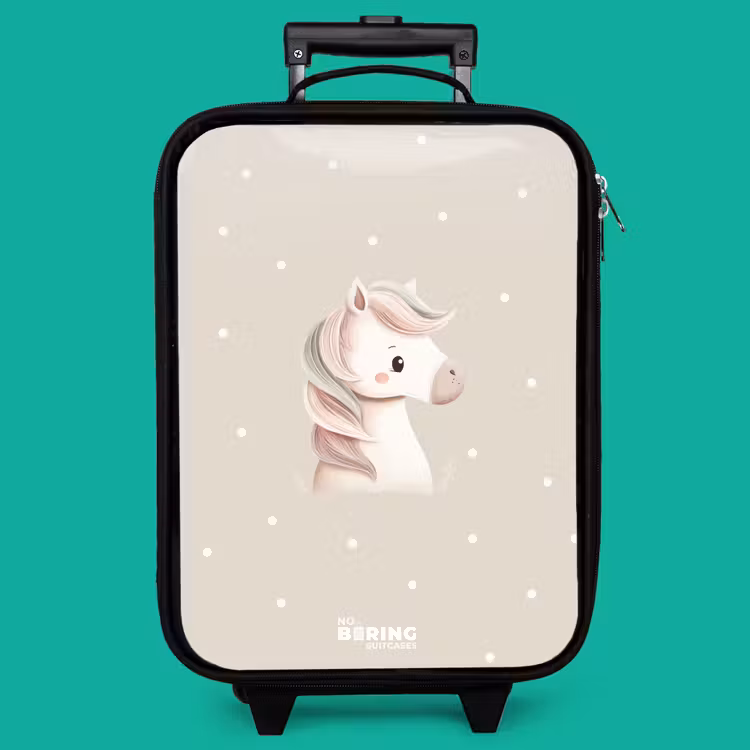 Children's suitcase - Pony surrounded by dots in beige colors — 4