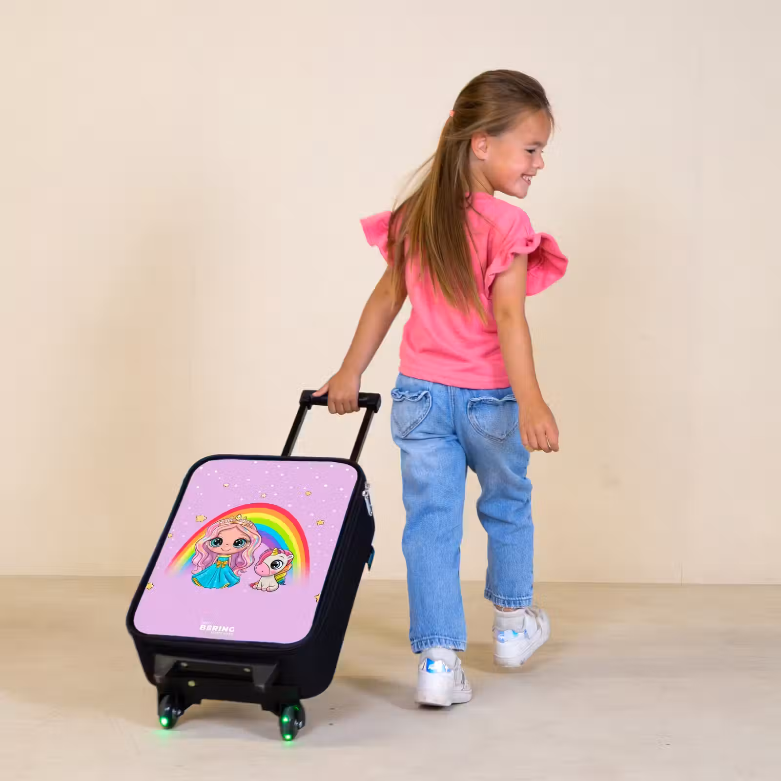 Children's suitcase - Princess and a unicorn at a rainbow purple — 1